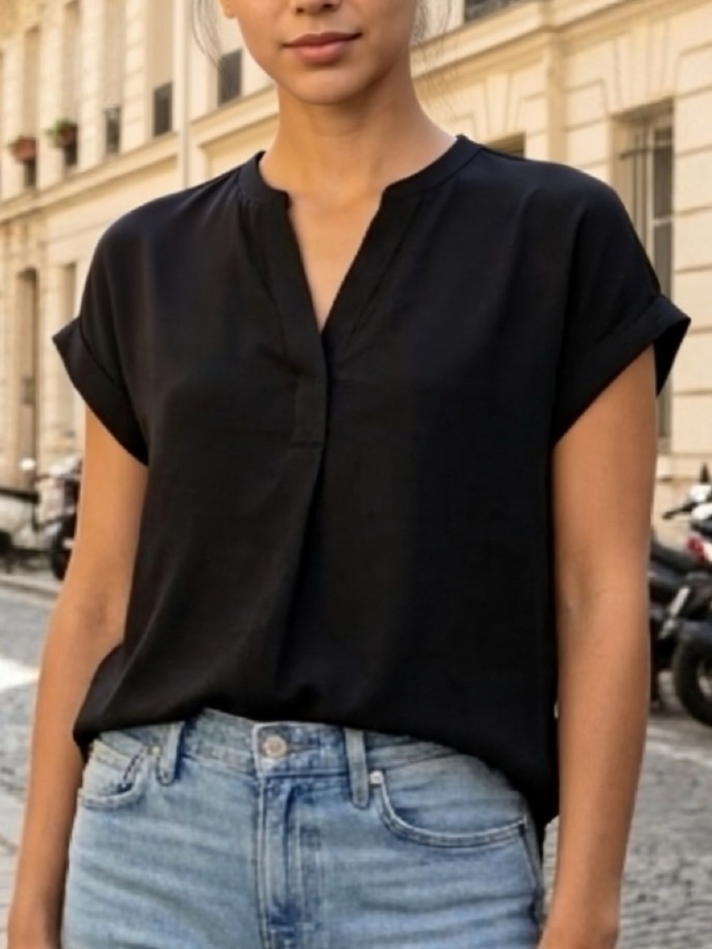 Rachel Rachel Roy Black V-Neck Dolman Sleeve Blouse Medium